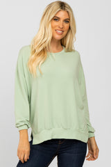 Green Basic Side Slit Maternity Sweatshirt