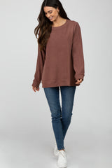 Brown Basic Long Sleeve Pullover