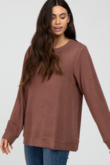 Brown Basic Long Sleeve Pullover