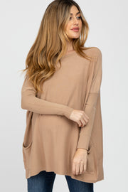 Taupe Pocketed Dolman Sleeve Maternity Top