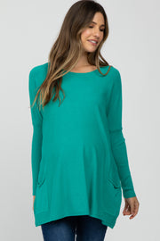 Turquoise Pocketed Dolman Sleeve Maternity Top