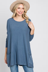 Blue Pocketed Dolman Sleeve Top