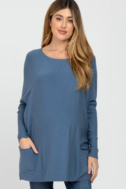 Blue Pocketed Dolman Sleeve Maternity Top