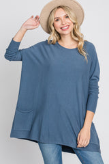 Blue Pocketed Dolman Sleeve Top