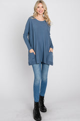 Blue Pocketed Dolman Sleeve Top