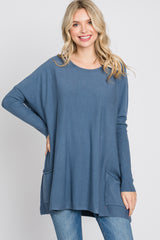 Blue Pocketed Dolman Sleeve Top