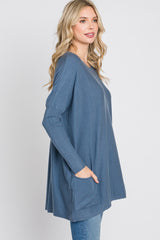 Blue Pocketed Dolman Sleeve Top