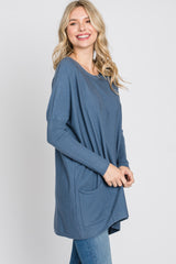 Blue Pocketed Dolman Sleeve Top