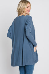 Blue Pocketed Dolman Sleeve Top