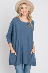 Blue Pocketed Dolman Sleeve Top