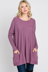 Plum Pocketed Dolman Sleeve Top