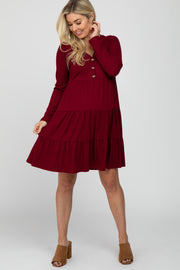 Burgundy Ribbed Tiered Maternity Dress