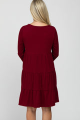 Burgundy Ribbed Tiered Maternity Dress