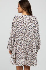 Cream Animal Print Button Front Long Sleeve Maternity Dress