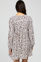 Cream Animal Print Button Front Long Sleeve Dress