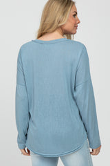 Light Blue Button Front Raw Edge Maternity Top