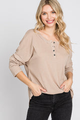 Taupe Button Front Raw Edge Maternity Top