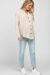 Beige Waffle Knit Button Down Maternity Top