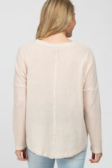 Beige Waffle Knit Button Down Maternity Top