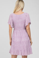 Lavender Floral Print Smocked V-Neck Dress