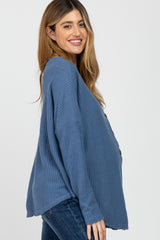 Blue Waffle Knit Button Down Maternity Top