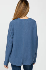 Blue Waffle Knit Button Down Maternity Top