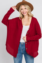 Red Waffle Knit Button Down Top