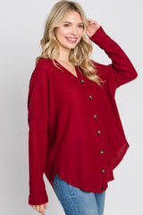 Red Waffle Knit Button Down Top