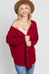 Red Waffle Knit Button Down Top