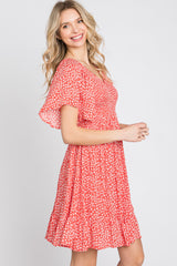 Red Floral Smocked Ruffle Dress