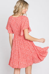 Red Floral Smocked Ruffle Dress