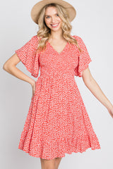 Red Floral Smocked Ruffle Dress