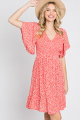 Red Floral Smocked Ruffle Dress