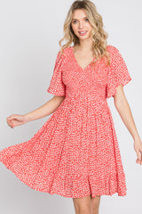 Red Floral Smocked Ruffle Dress