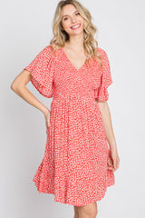 Red Floral Smocked Ruffle Dress