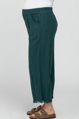 Teal Linen Frayed Hem Crop Maternity Pants