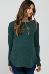 Forest Green Ribbed Long Sleeve Curved Hem Maternity Top