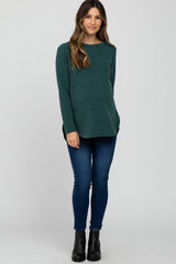 Forest Green Ribbed Long Sleeve Curved Hem Maternity Top