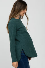 Forest Green Ribbed Long Sleeve Curved Hem Maternity Top