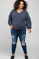 Charcoal Long Puff Sleeve Maternity Plus Top