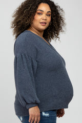 Charcoal Long Puff Sleeve Maternity Plus Top