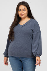 Charcoal Long Puff Sleeve Maternity Plus Top