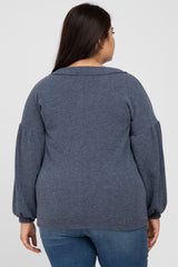 Charcoal Long Puff Sleeve Plus Top