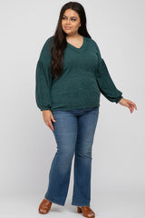 Forest Green Long Puff Sleeve Plus Top