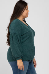 Forest Green Long Puff Sleeve Plus Top