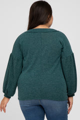 Forest Green Long Puff Sleeve Plus Top