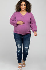 Magenta Long Puff Sleeve Maternity Plus Top