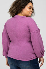 Magenta Long Puff Sleeve Maternity Plus Top