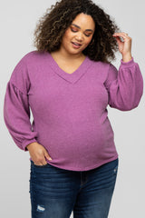 Magenta Long Puff Sleeve Maternity Plus Top