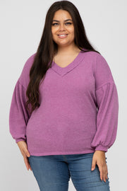 Magenta Long Puff Sleeve Plus Top